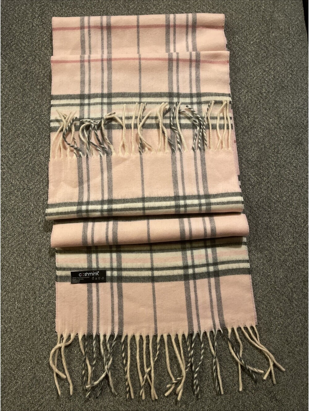 V Fraas Cashmink Scarf Womens Pink Plaid Fringed Made In Germany Very Soft